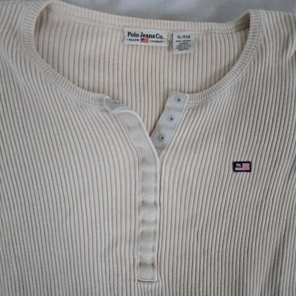 Polo by Ralph Lauren Cream Ribbed Henley Top - Picture 2 of 6